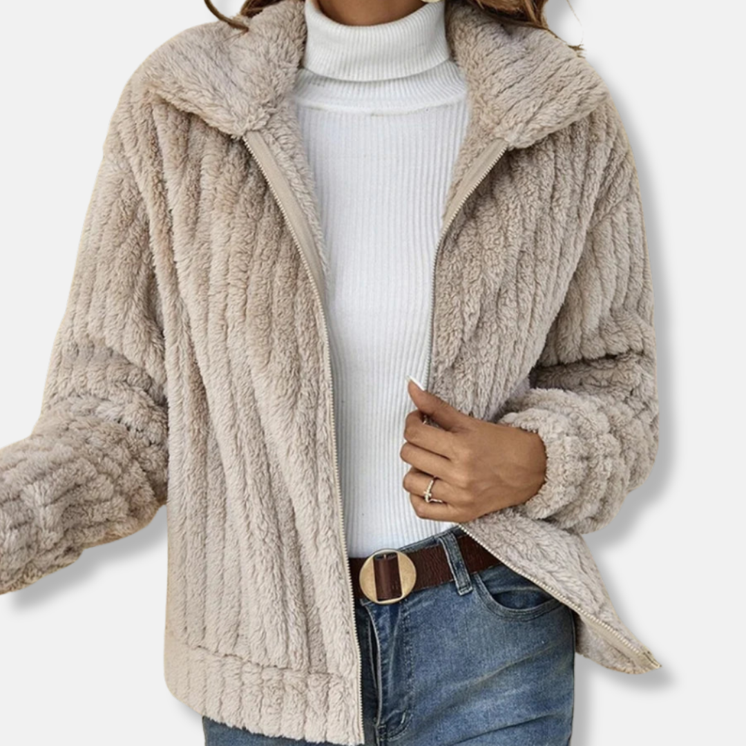 Viola Ribbed Teddy Bomber Jacket | Cropped Relaxed Fit Jacket 0