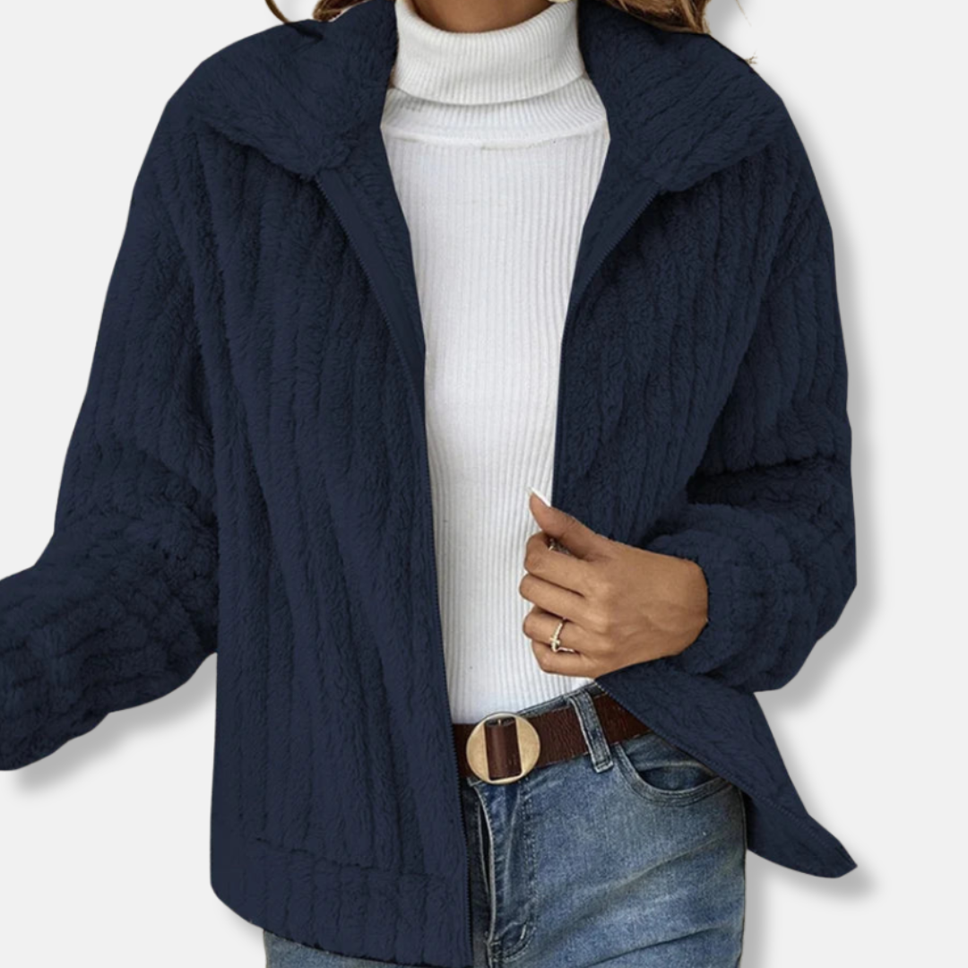 Viola Ribbed Teddy Bomber Jacket | Cropped Relaxed Fit Jacket 1