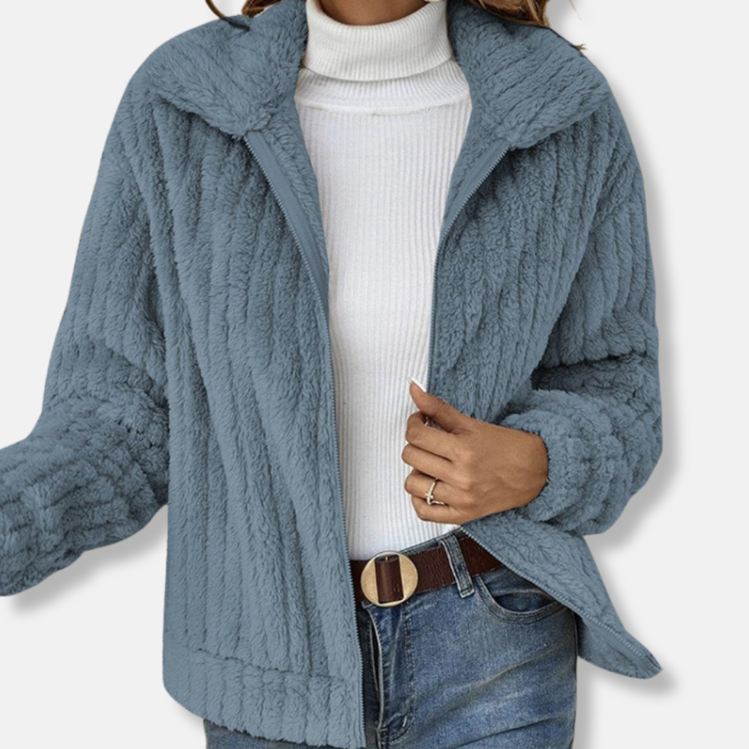 Viola Ribbed Teddy Bomber Jacket | Cropped Relaxed Fit Jacket 2