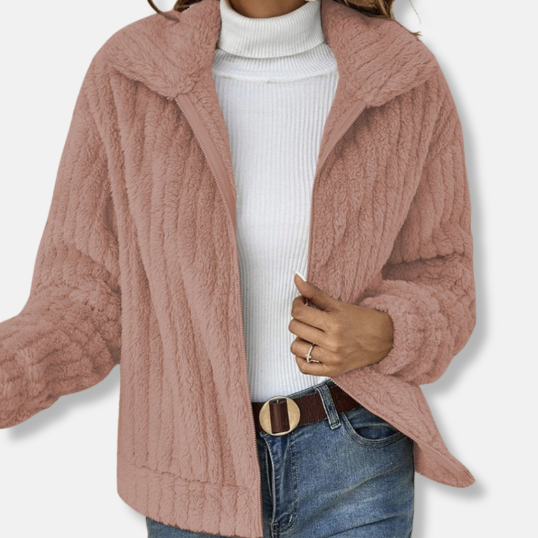 Viola Ribbed Teddy Bomber Jacket | Cropped Relaxed Fit Jacket 3