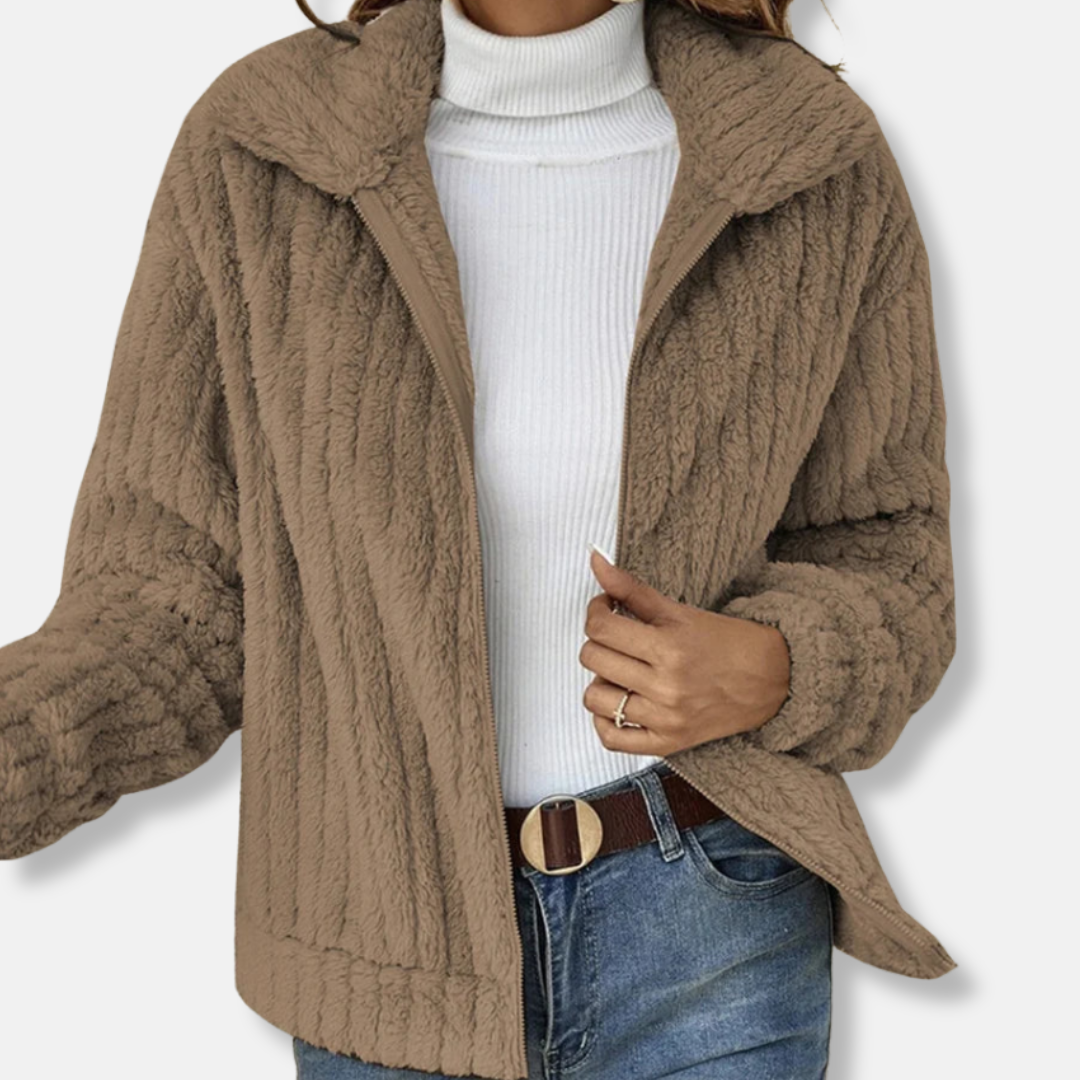 Viola Ribbed Teddy Bomber Jacket | Cropped Relaxed Fit Jacket 4