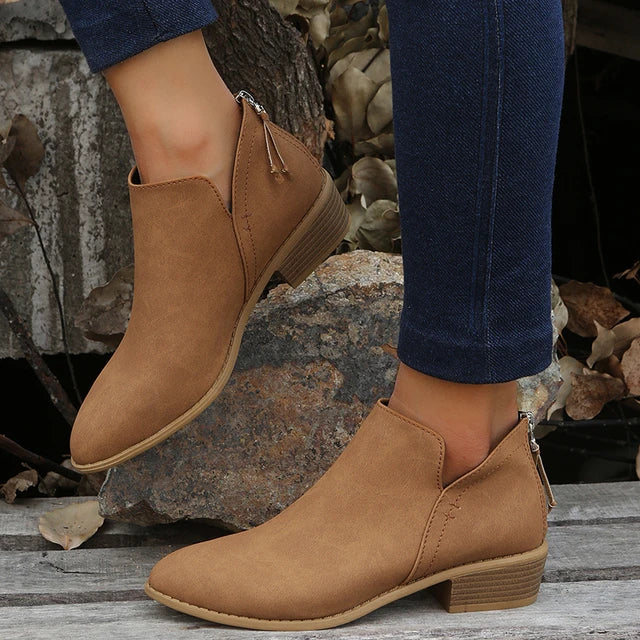 Comfortable Womens Suede Ankle Boots with Low Heel - BritishElegance