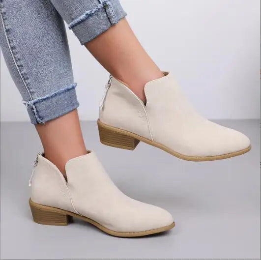 Comfortable Womens Suede Ankle Boots with Low Heel