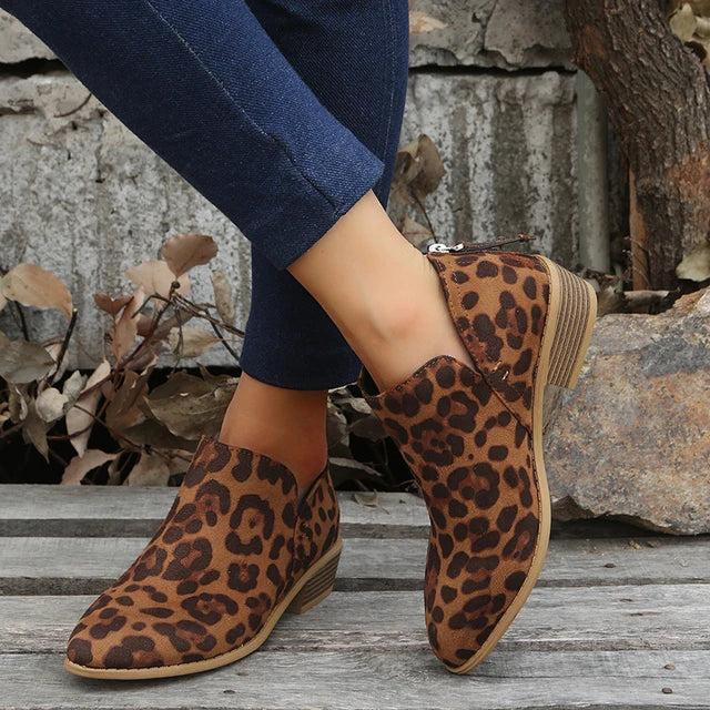 Comfortable Womens Suede Ankle Boots with Low Heel