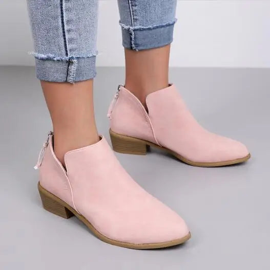 Comfortable Womens Suede Ankle Boots with Low Heel