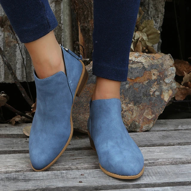 Comfortable Womens Suede Ankle Boots with Low Heel