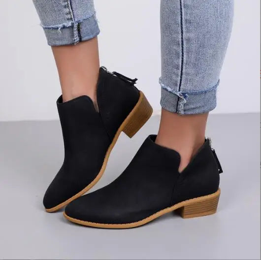 Comfortable Womens Suede Ankle Boots with Low Heel