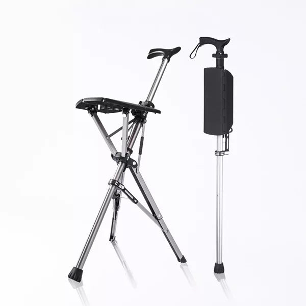 Compact Folding Walking Stick with Built-in Seat - BritishElegance