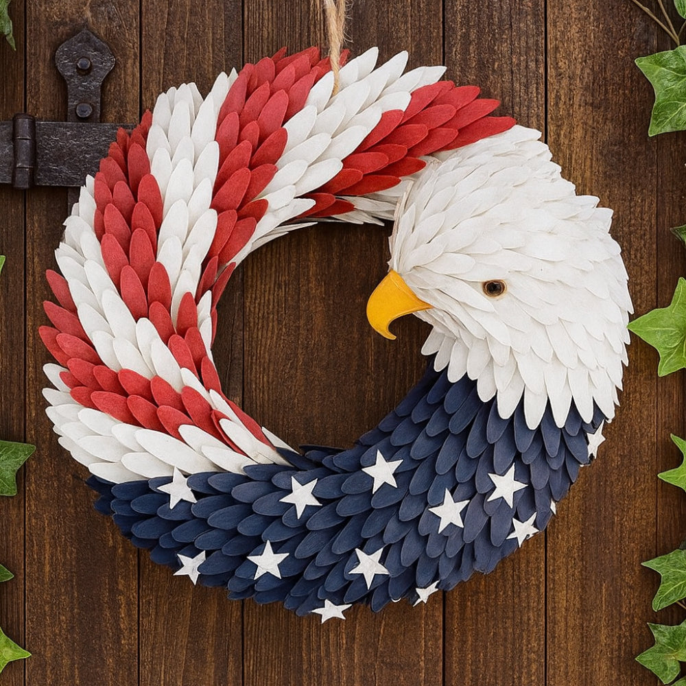 Patriotic Eagle Wreath Wooden Wall Decoration - VogeLuxe