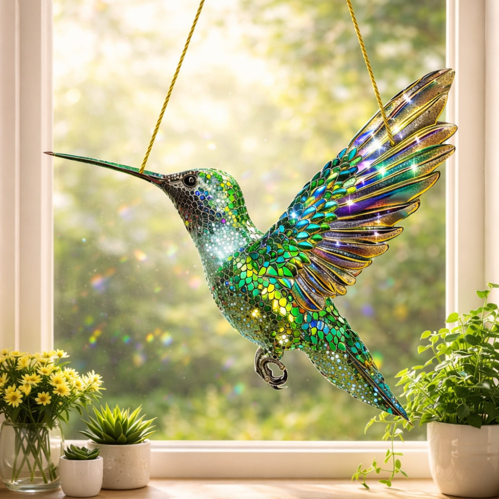Colorful Glass Hummingbird Window Hanging Decoration