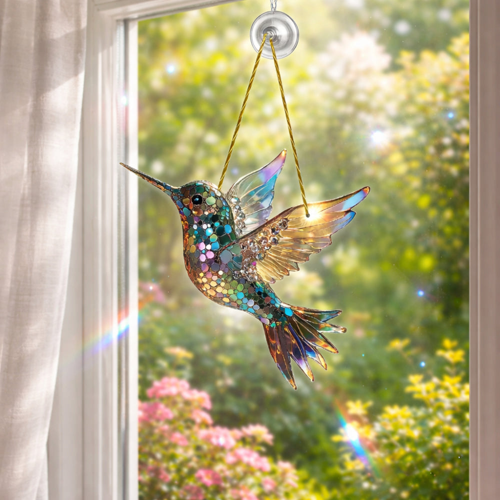 Colorful Glass Hummingbird Window Hanging Decoration - VogeLuxe