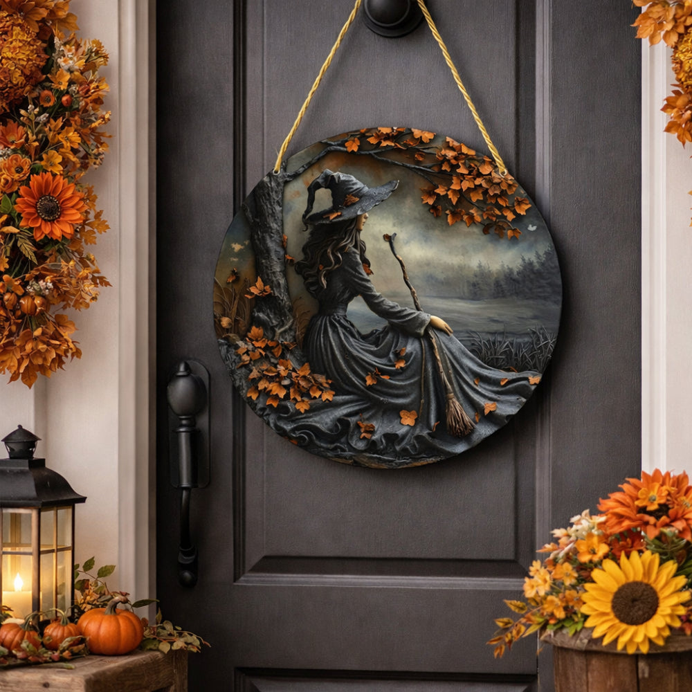 Rustic Wooden Witch Decor Wall Sign
