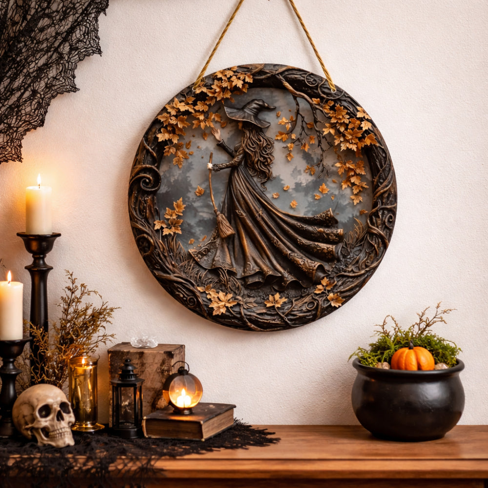 Rustic Wooden Witch Decor Wall Sign