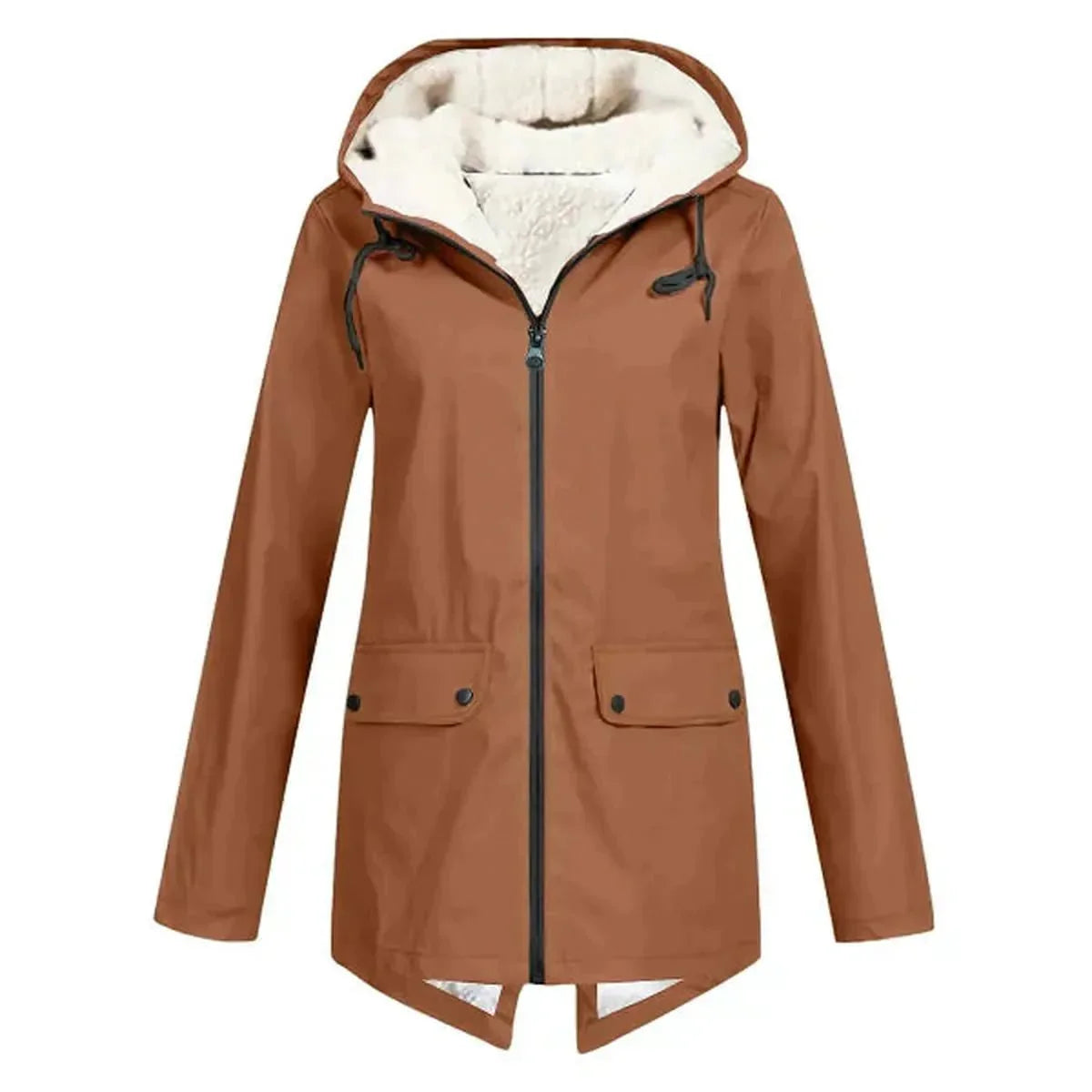 Warm Insulated Raincoat With Hood And Fleece - VogeLuxe