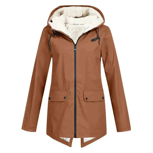 Warm Insulated Raincoat With Hood And Fleece - VogeLuxe