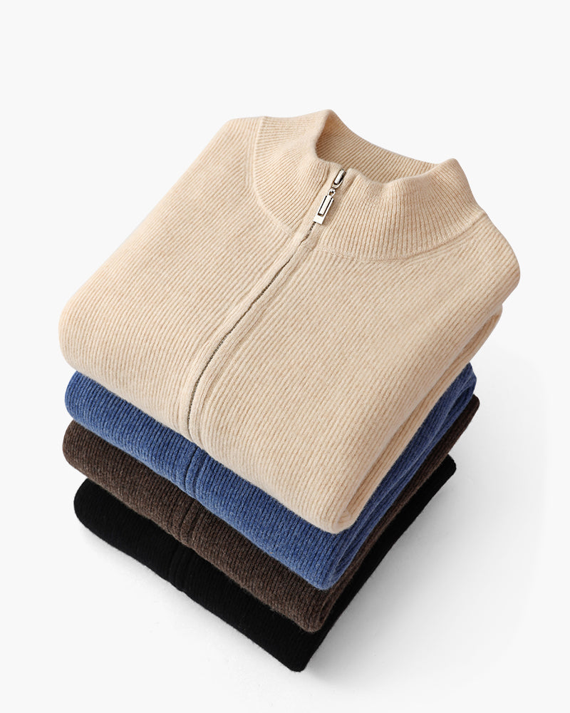 VogeLuxe | Men’s Full Zip Ribbed Knit Cardigan