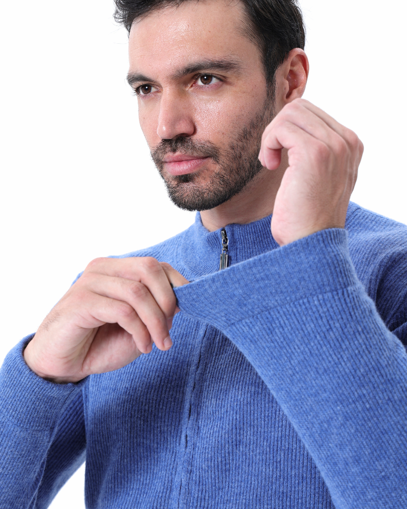 VogeLuxe | Men’s Full Zip Ribbed Knit Cardigan