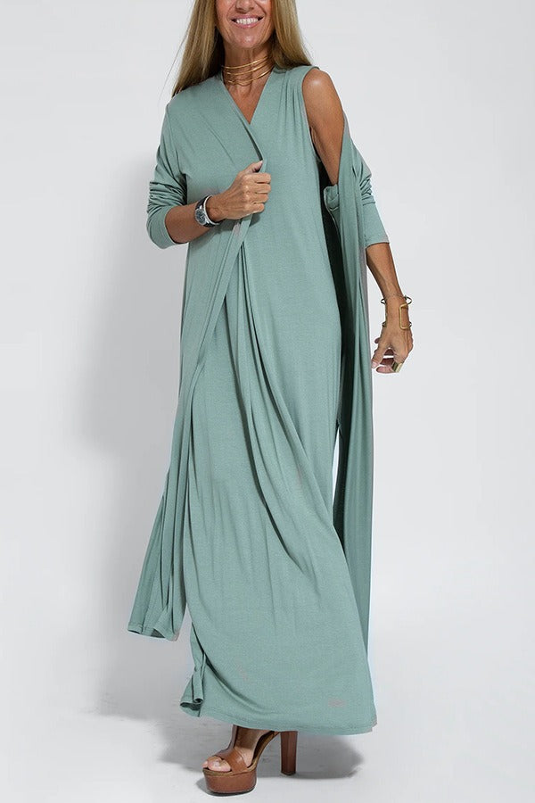 Women's Lightweight Long Summer Dress with Cardigan - VogeLuxe