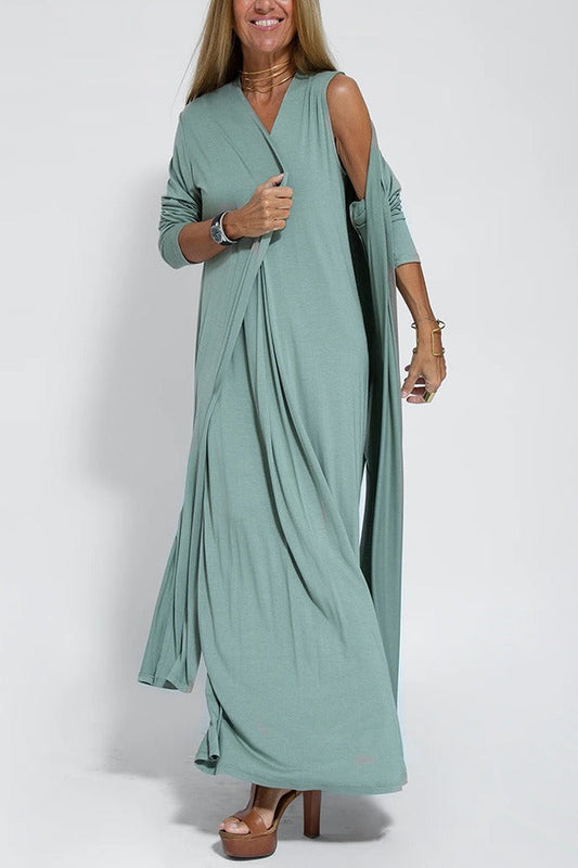 Women's Lightweight Long Summer Dress with Cardigan - VogeLuxe