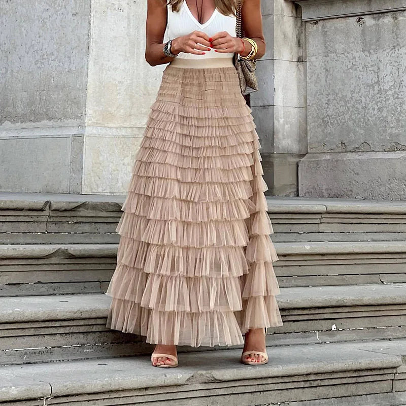 Chic Flowy Midi Skirt for Ladies - VogeLuxe