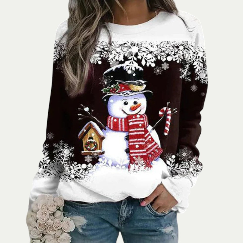 Women Christmas Snowman Print Long Sleeve Casual Jumper 0
