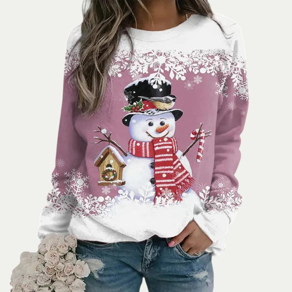 Women Christmas Snowman Print Long Sleeve Casual Jumper 1