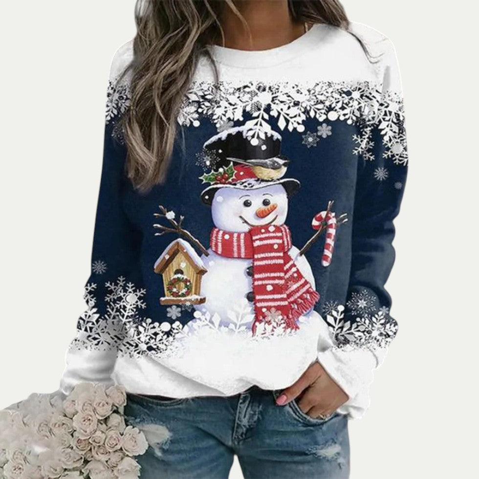 Women Christmas Snowman Print Long Sleeve Casual Jumper 2