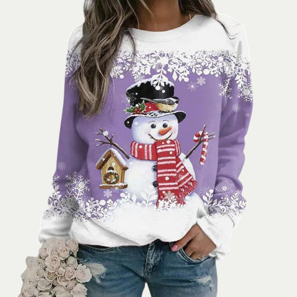 Women Christmas Snowman Print Long Sleeve Casual Jumper 3