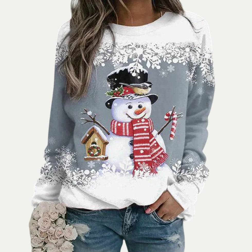 Women Christmas Snowman Print Long Sleeve Casual Jumper 4