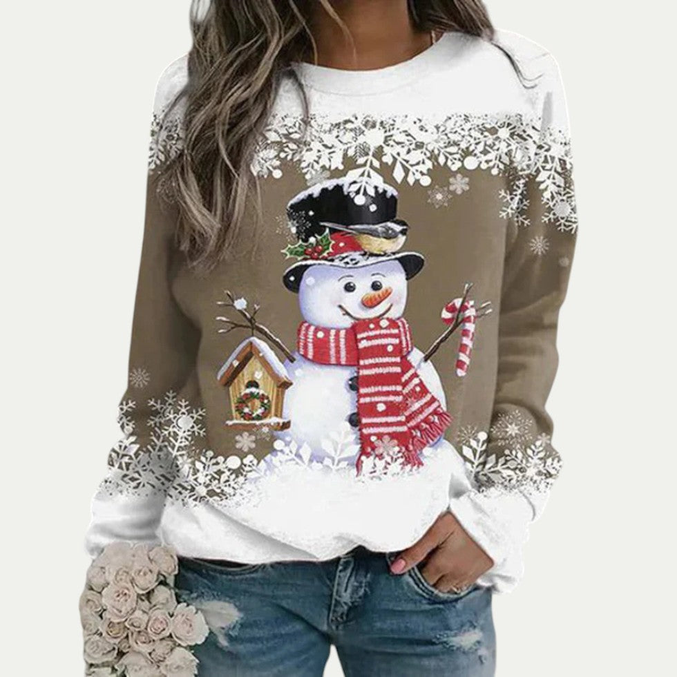 Women Christmas Snowman Print Long Sleeve Casual Jumper 5