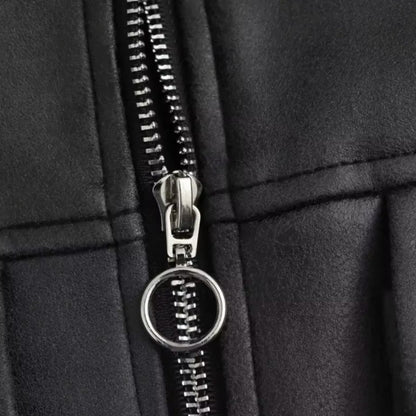 Women Cropped Leather Bomber Jacket Black 2