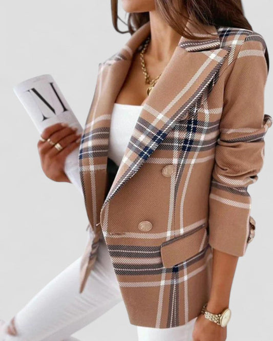VogeLuxe | Women’s Plaid Single-Button Blazer