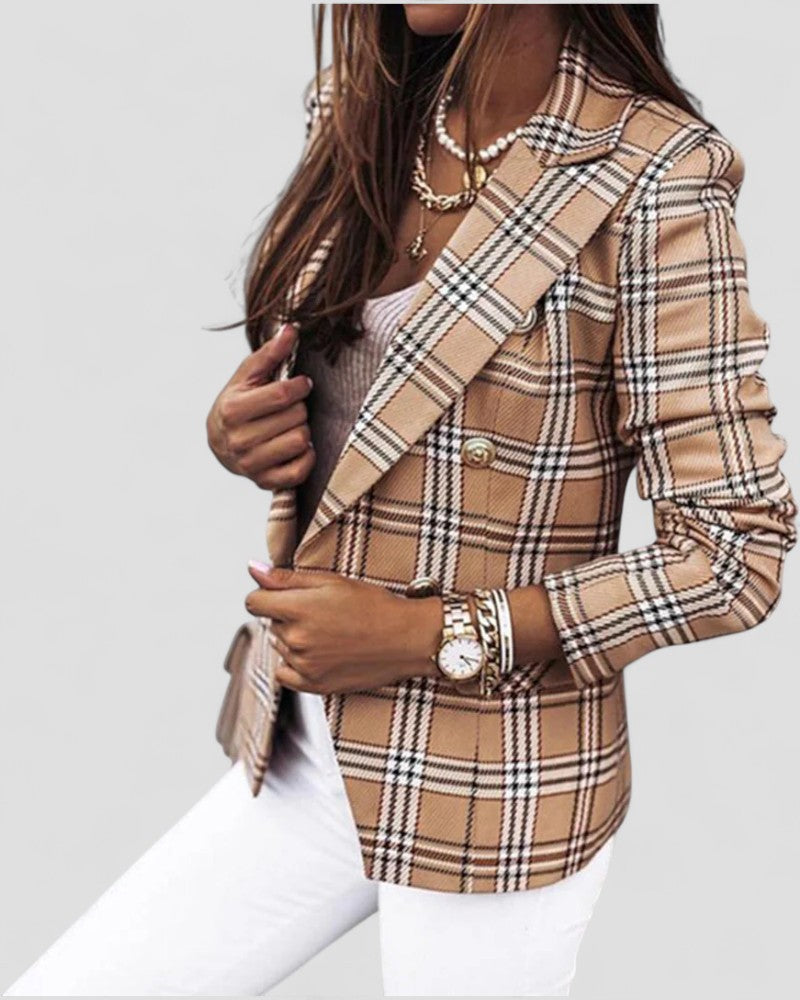 VogeLuxe | Women’s Plaid Single-Button Blazer