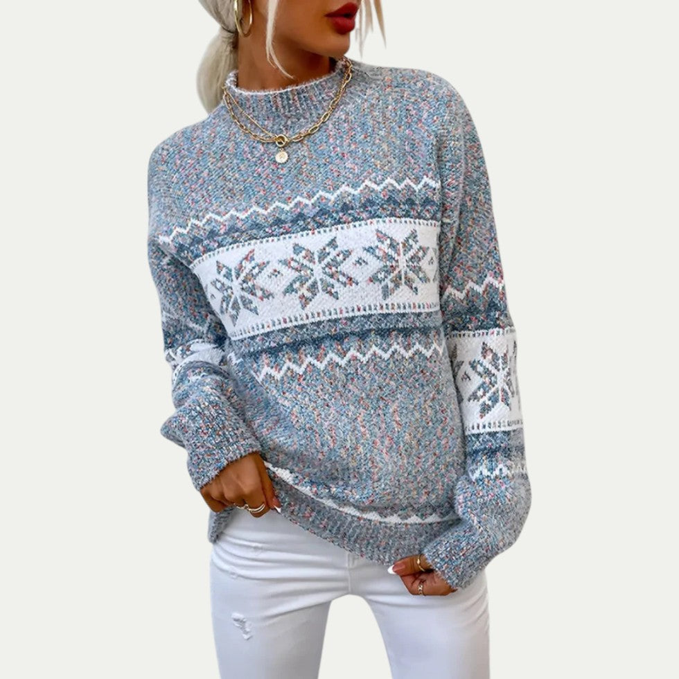 Women Knitted Fair Isle Winter Snowflake Jumper 0