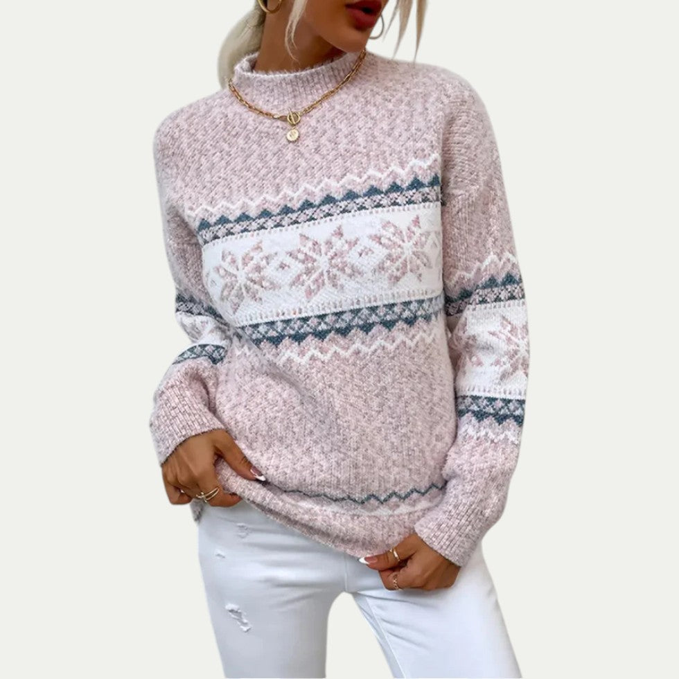 Women Knitted Fair Isle Winter Snowflake Jumper 1