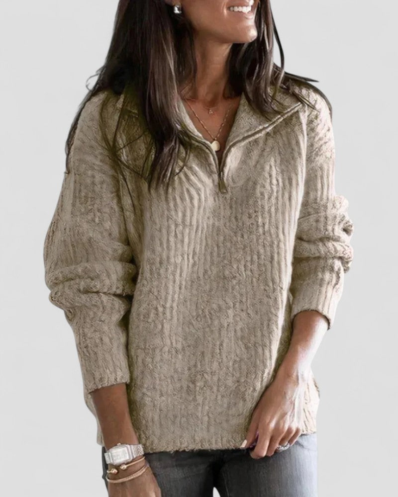 VogeLuxe | Women’s Cozy Zip Neck Knitted Sweater