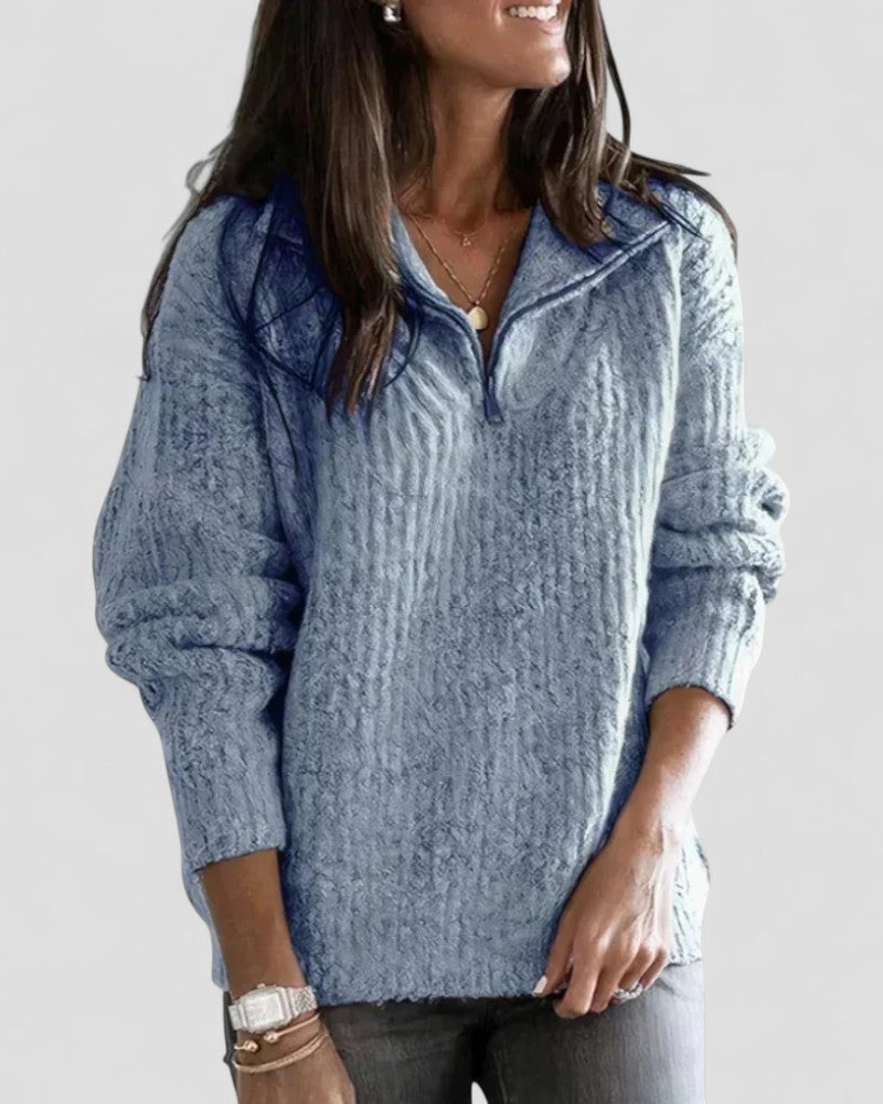 VogeLuxe | Women’s Cozy Zip Neck Knitted Sweater