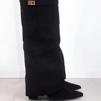 Ladies Tall Brown Leather Buckle Boots - VogeLuxe