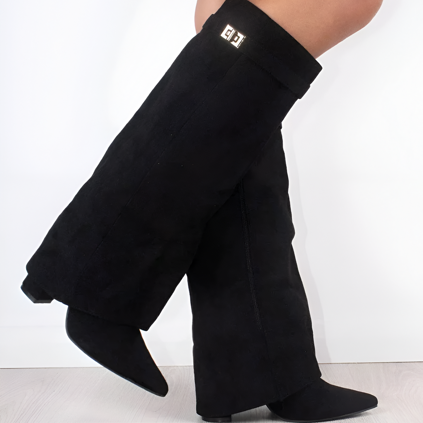 Ladies Tall Brown Leather Buckle Boots
