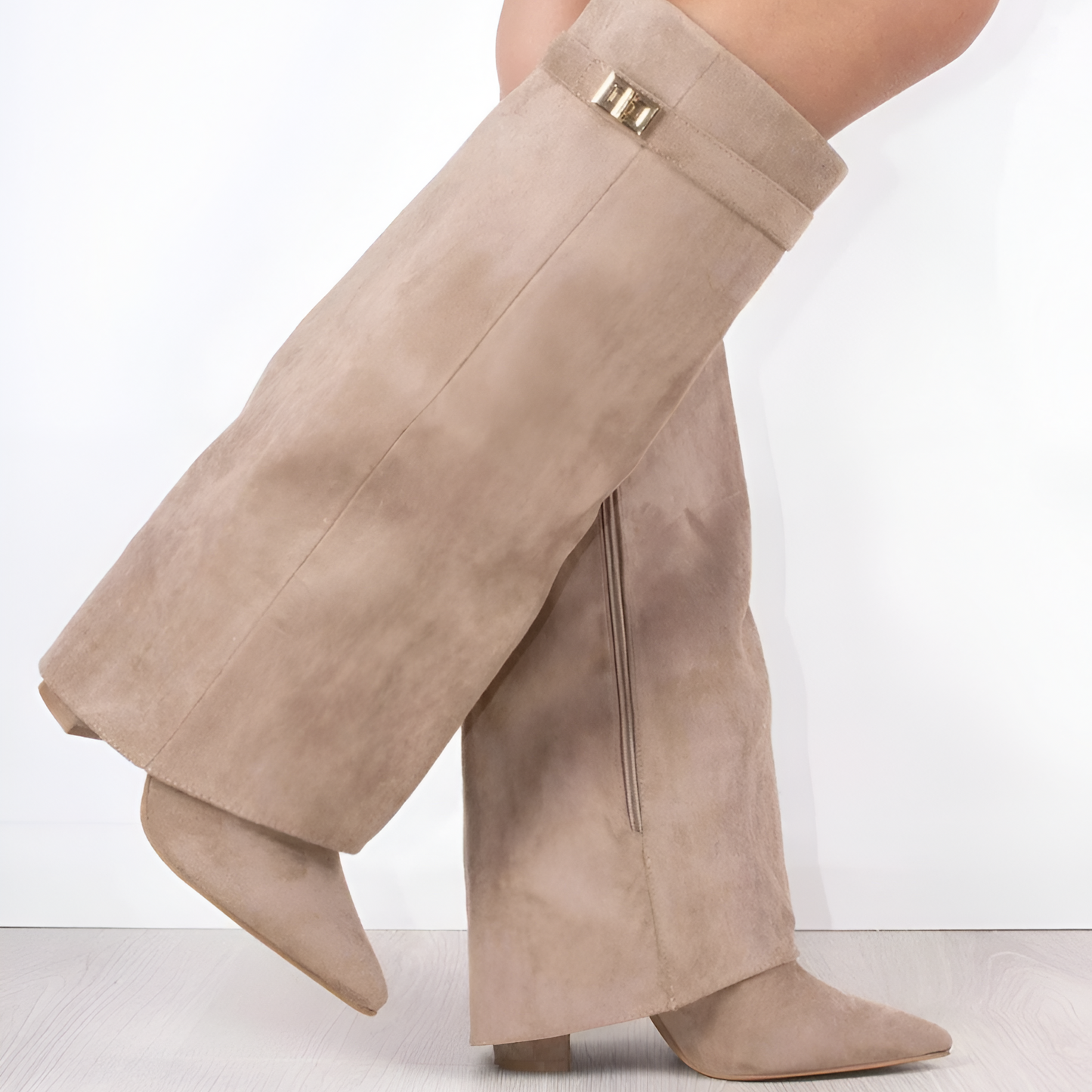 Ladies Tall Brown Leather Buckle Boots