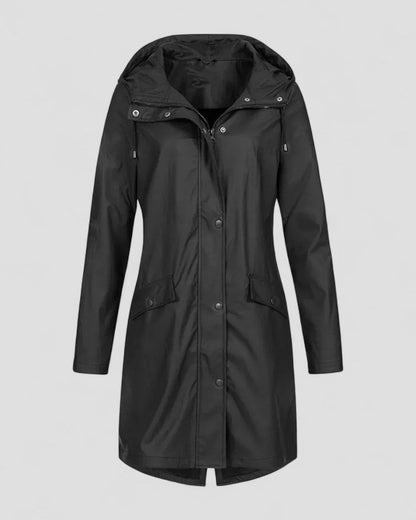 Women Long Waterproof Outdoor Hooded Rain Jacket
