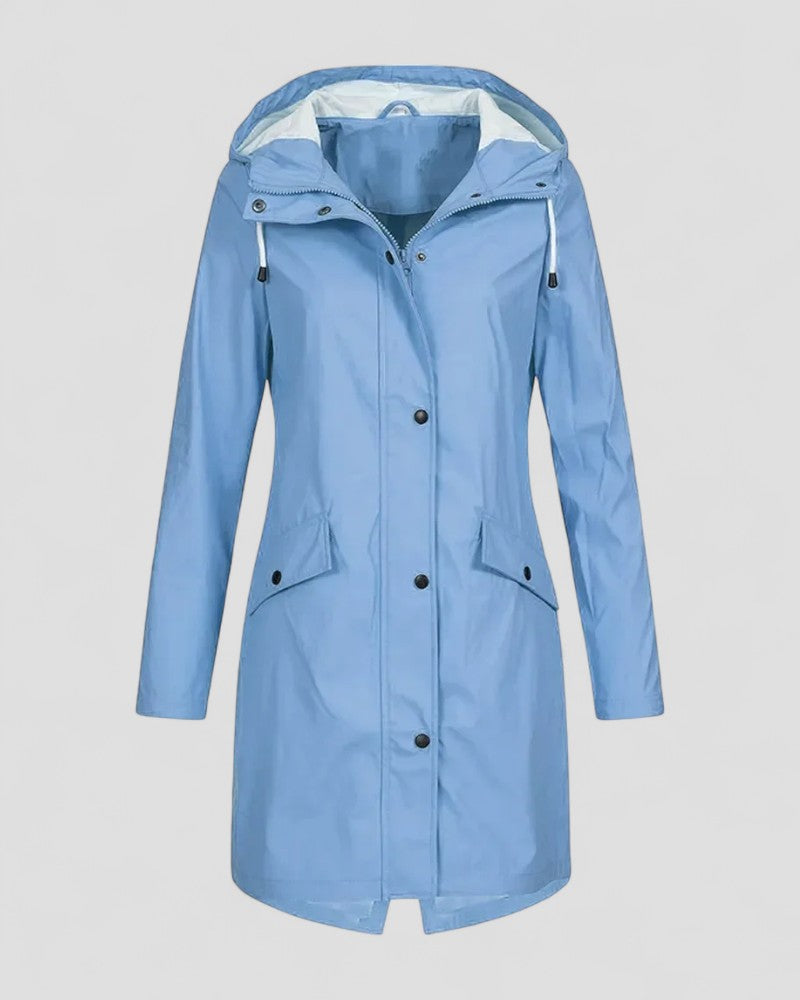Women Long Waterproof Outdoor Hooded Rain Jacket