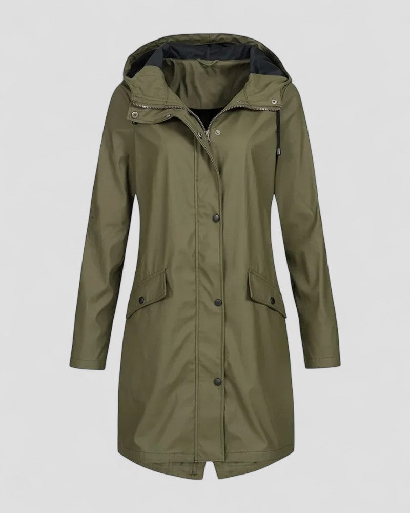 Women Long Waterproof Outdoor Hooded Rain Jacket