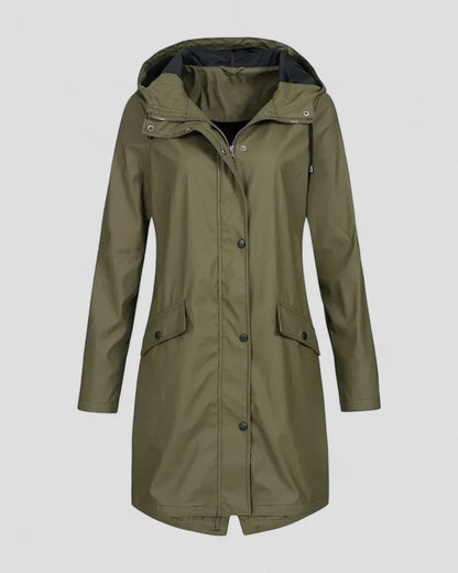 Women Long Waterproof Outdoor Hooded Rain Jacket