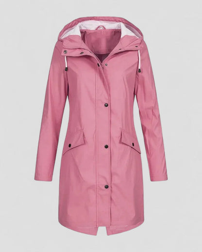Women Long Waterproof Outdoor Hooded Rain Jacket