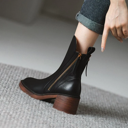 VogeLuxe | Women’s Leather Chunky Heel Ankle Boots