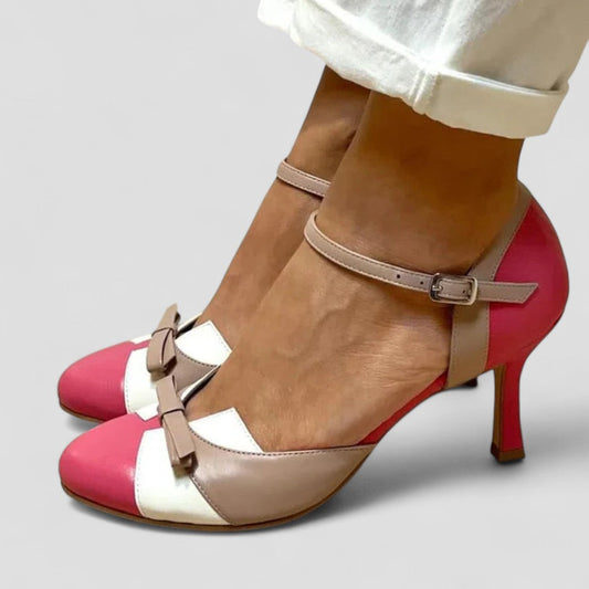 Women Orthopedic Leather Pumps with Bow Detail