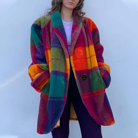 Warm Women's Checked Oversized Parka Coat - VogeLuxe