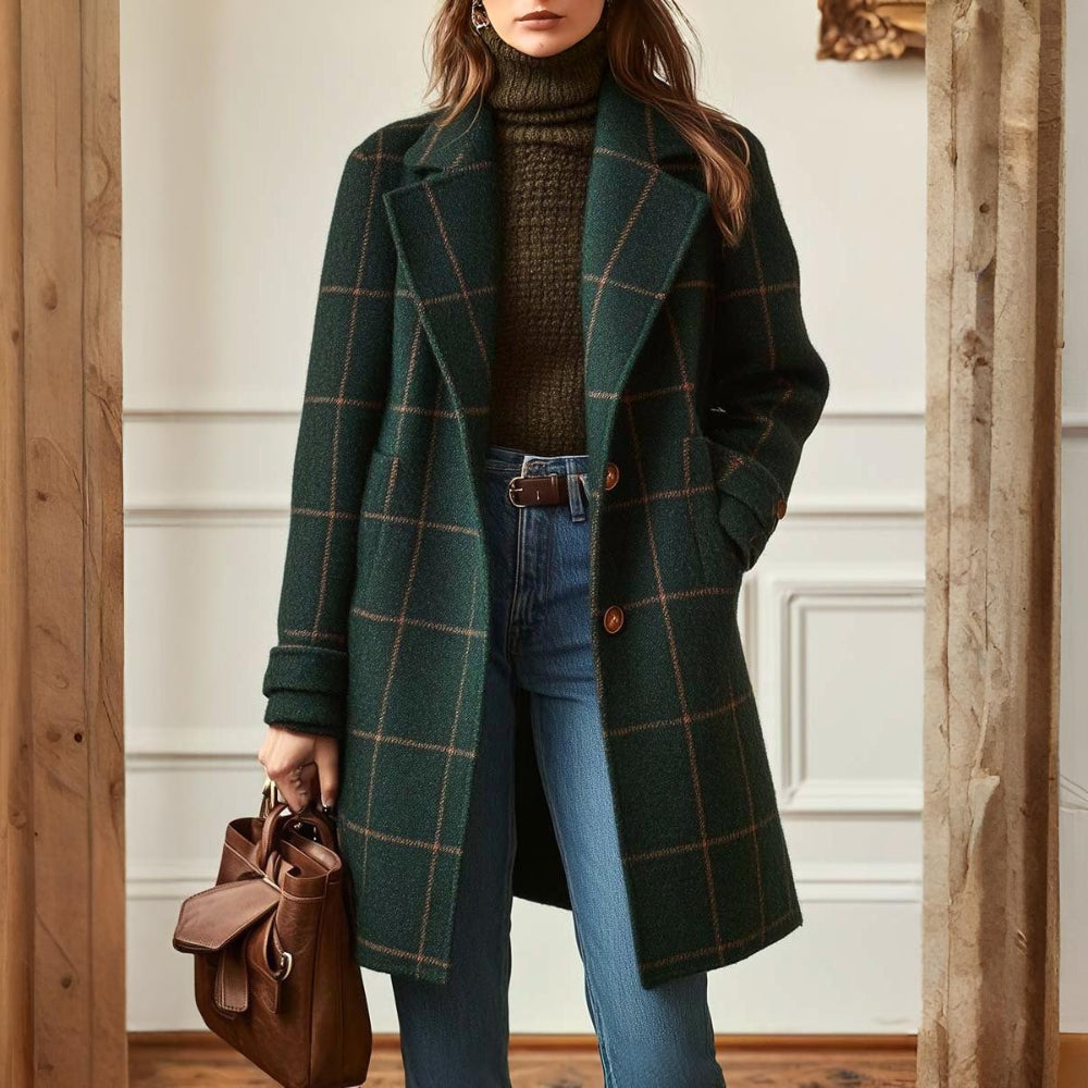 Ladies Classic Red Plaid Winter Coat - VogeLuxe