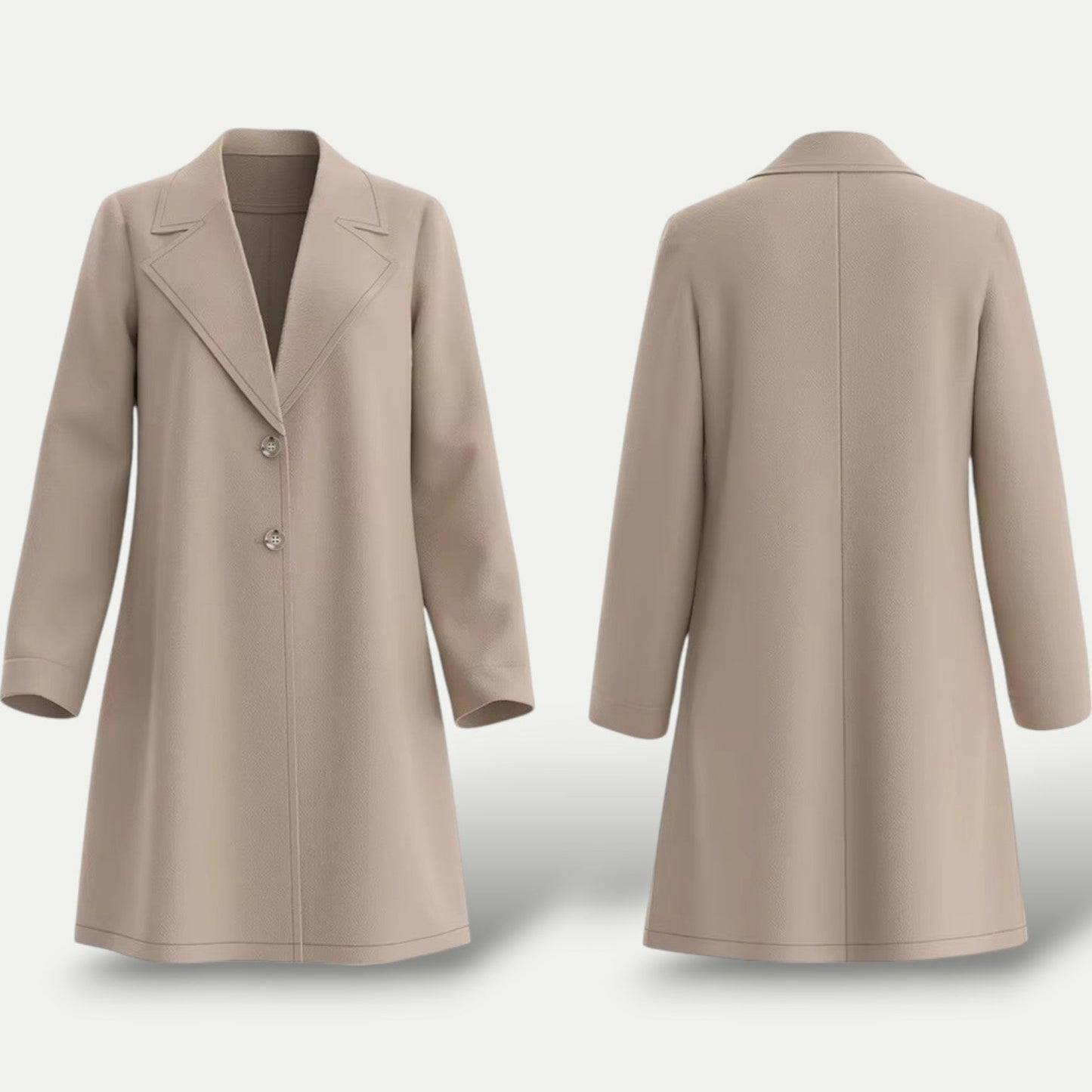 Women’s Beige Long Winter Overcoat – Elegant Lapel Wool-Style Coat 0